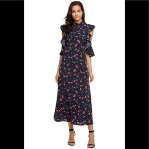 NWT High-Neck Vintage-Style Ruffle Maxi Dress